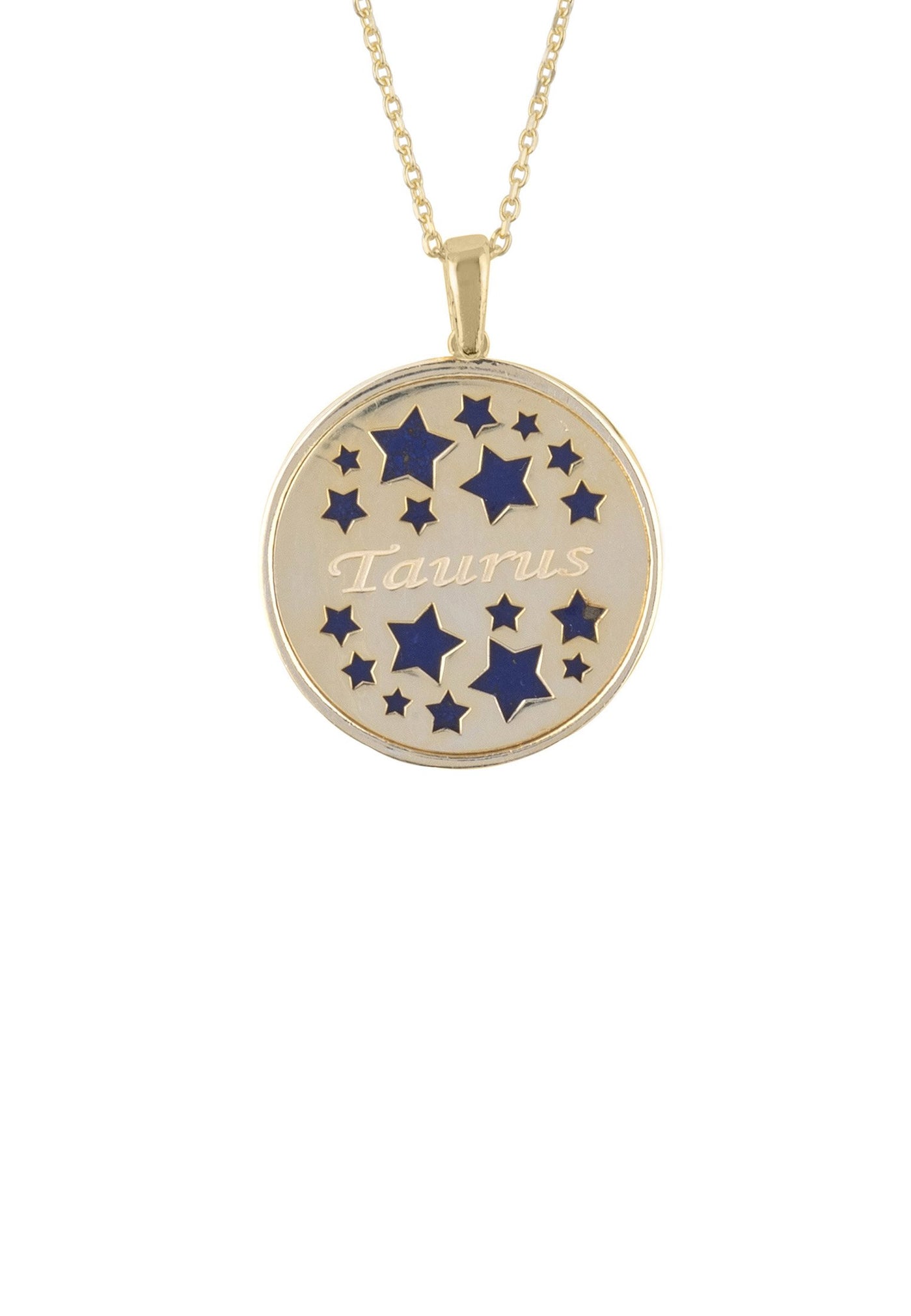 Taurus necklace - 22 carat gold plated - lapis lazuli with white zirconia