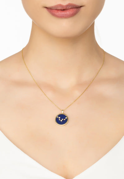 Pisces - necklace - 22 carat gold plated - lapis lazuli with white zirconia