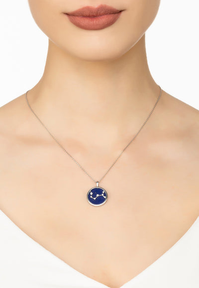 Scorpio necklace - 925 sterling silver - lapis lazuli with white zirconia