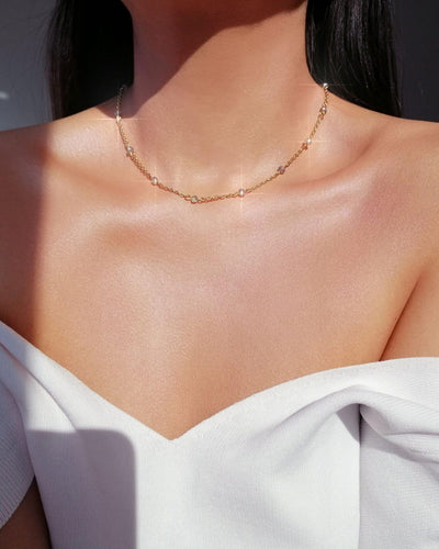 Collar de cristal - gargantilla - chapado en oro de 18k